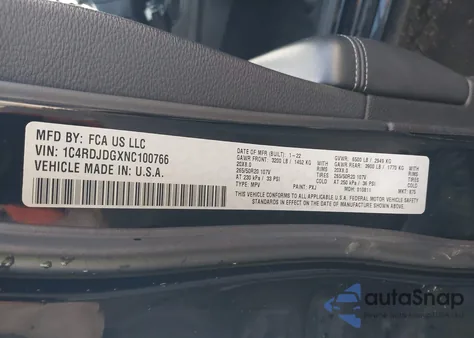 2022 Dodge Durango Gt Awd z USA, uszkodzony, nr VIN 1C4RDJDGXNC100766